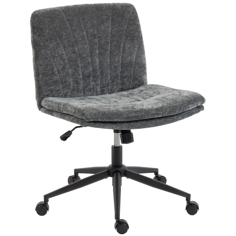 HOMCOM Criss Cross Chair with Wheels, Wide Office Chair with No Arms, Adjustable Height, Tilting for Home, Grey