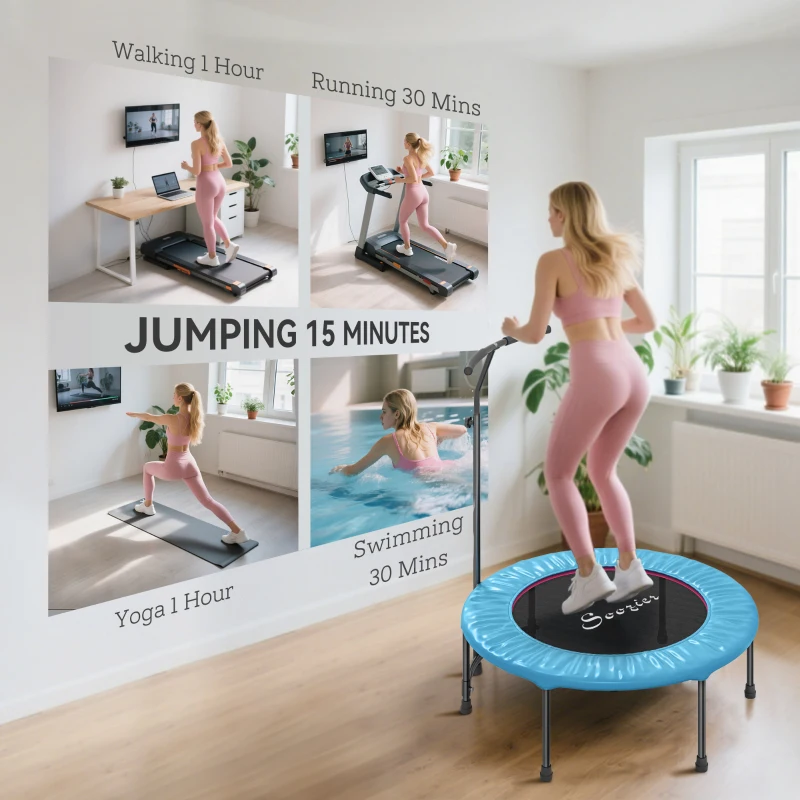 Soozier 39" Mini Exercise Trampoline w/ Adjustable T-Bar Indoor Fitness Rebounder Blue