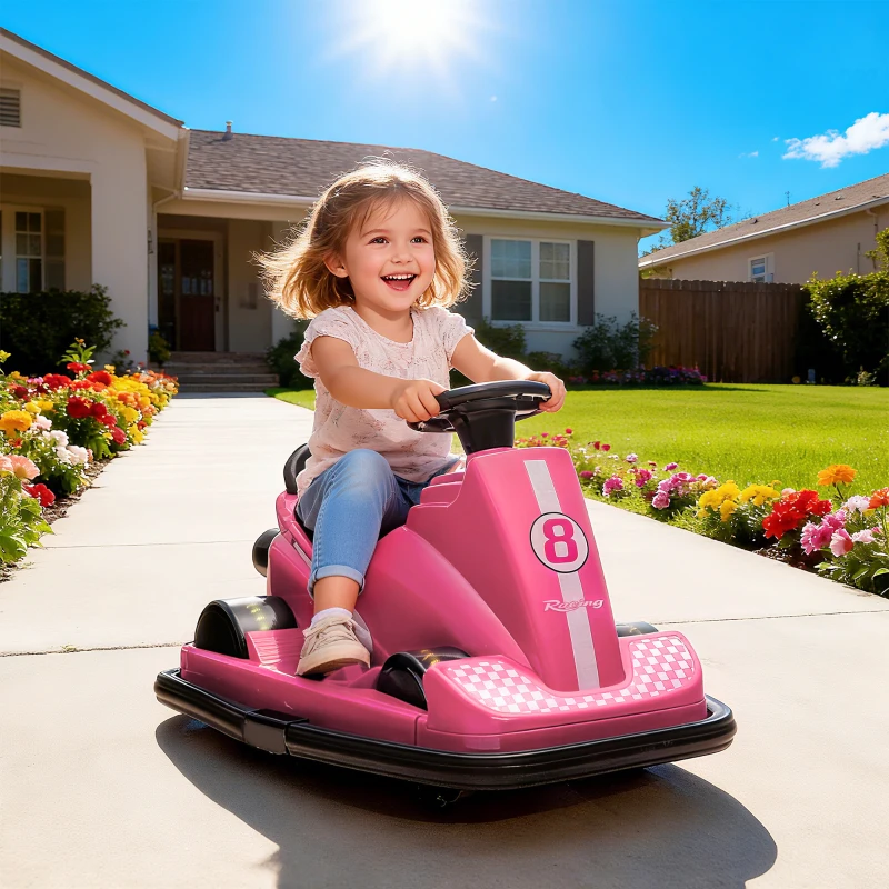 Qaba Bumper Car for Kids, 6V Battery Powered Bumping Car with 360 Degree Spin, Dual Motors, Music, for 3-8 Years, Pink