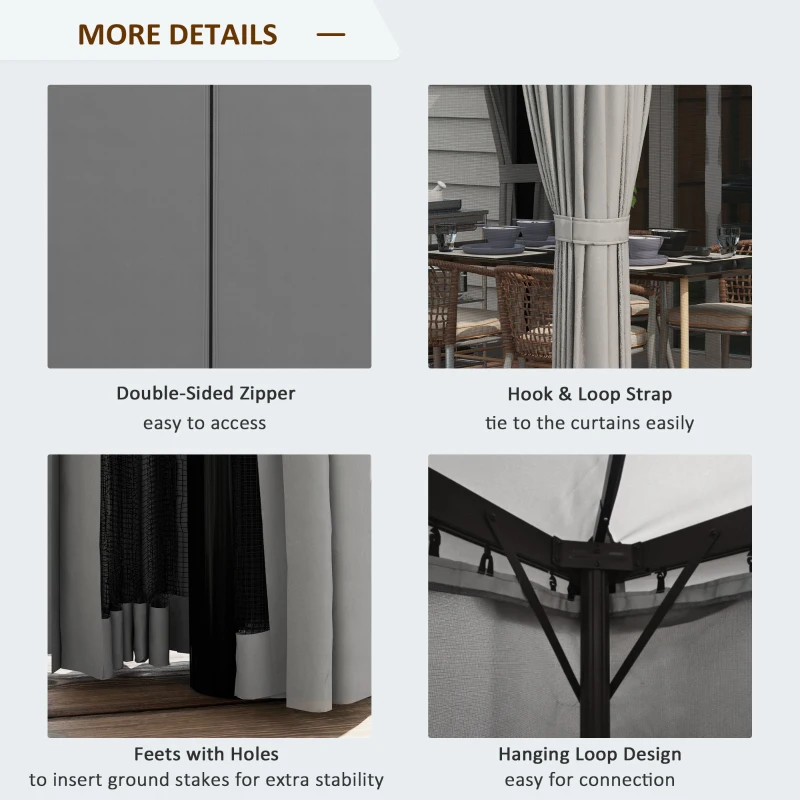 Outsunny 10' x 10' Outdoor Patio Gazebo Double Soft-top Garden Shelter Tent with Curtains, & Mesh Screen Drapes, Light Grey