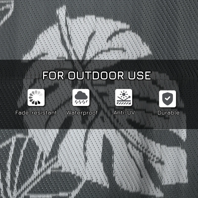 Outsunny Reversible Outdoor RV Rug, Patio Floor Mat, 6' x 9' Plastic Rug for Backyard, Deck, Beach, Camping, Grey and White