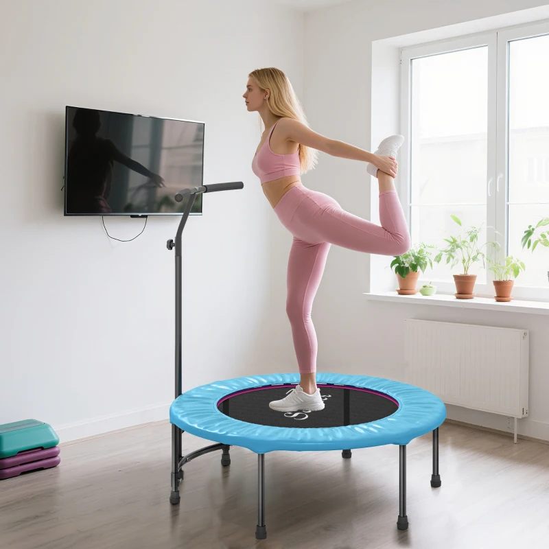 Soozier 39" Mini Exercise Trampoline w/ Adjustable T-Bar Indoor Fitness Rebounder Blue