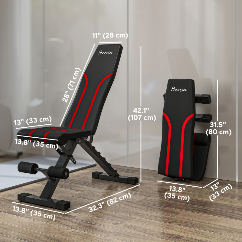 Soozier Adjustable Weight Bench, Foldable Workout Bench with Multi-Angle Seat and Back, Flat or Incline Bench for Home Gym