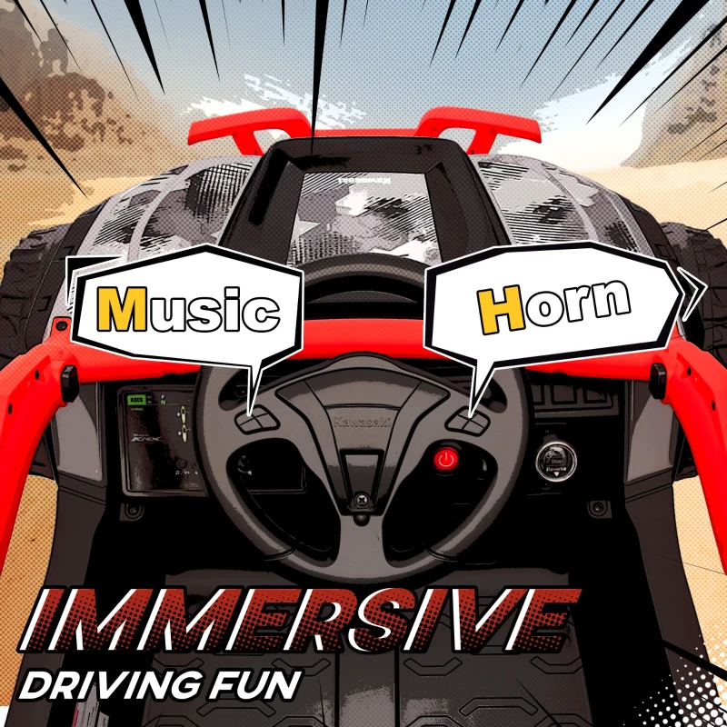 Qaba 12V Ride on Truck, Licensed KAWASAKI TERYX KRX 2WD Kids Electric Car with Rear Suspension for 3-8 Years, Red