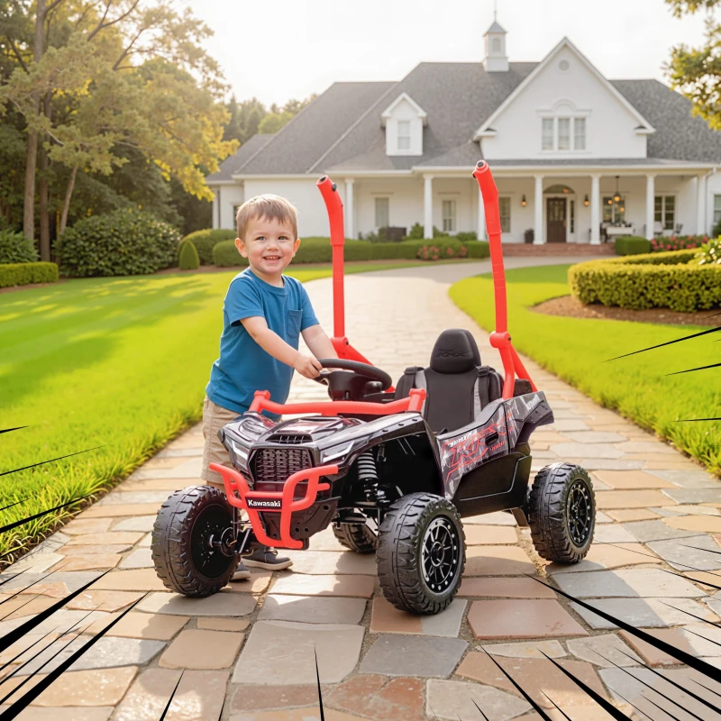 Qaba 12V Ride on Truck, Licensed KAWASAKI TERYX KRX 2WD Kids Electric Car with Rear Suspension for 3-8 Years, Red