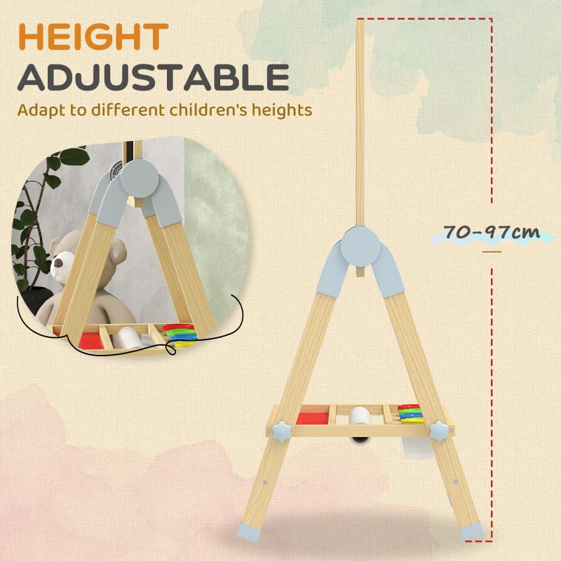 Qaba Wooden Art Easel, Double Sided Kids Easel with Height Adjustable Chalkboard and Magnetic Whiteboard, Natural