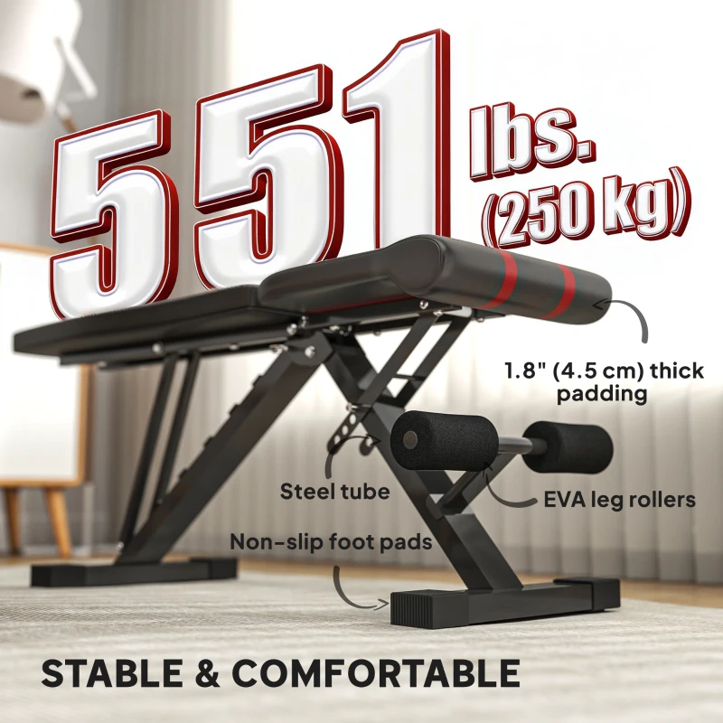 Soozier Adjustable Weight Bench, Foldable Workout Bench with Multi-Angle Seat and Back, Flat or Incline Bench for Home Gym