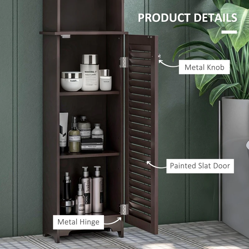 HOMCOM Tall Bathroom Storage Cabinet, Freestanding Linen Tower with 3-Tier Open Adjustable Shelf, Dark Brown