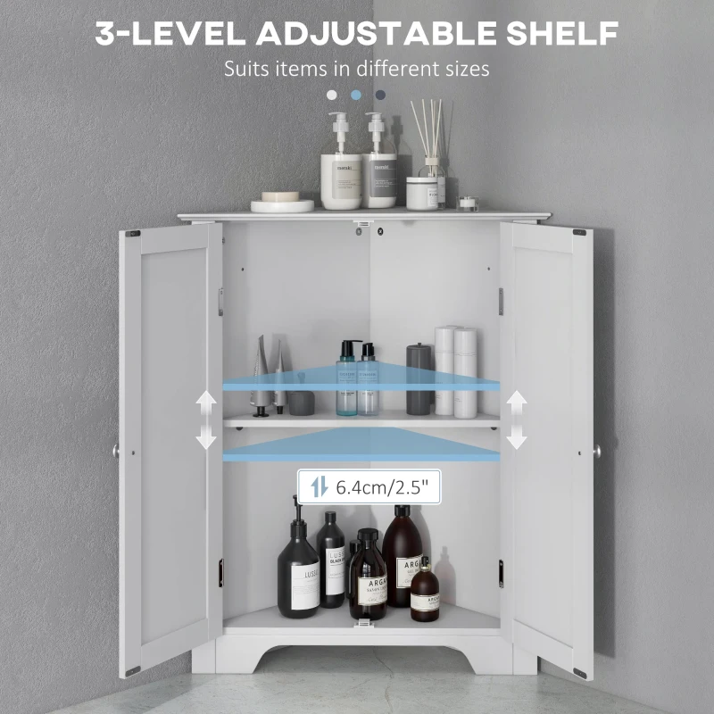 kleankin Modern Bathroom Storage Cabinet, Corner Cabinet with Doors, Bathroom Cabinet with Adjustable Shelf and Recessed Door, White