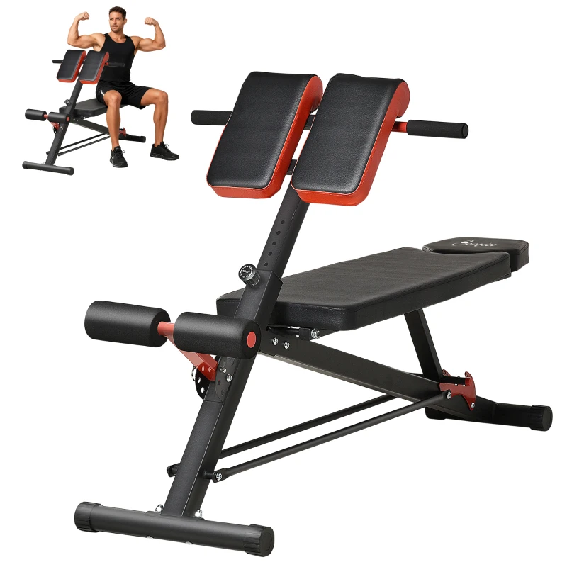 Soozier Adjustable Weight Bench Roman Chair Exercise Training Multi-Functional Hyper Extension Bench Dumbbell Bench Ab Sit up Decline Flat Black and Red