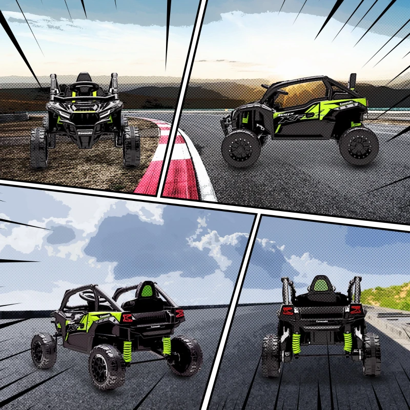 Qaba 12V Ride on Truck, Licensed KAWASAKI TERYX KRX 2WD Kids Electric Car with Rear Suspension for 3-8 Years, Black