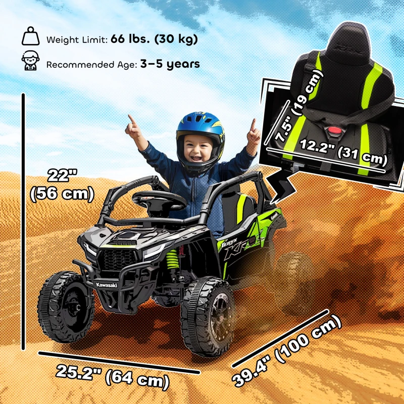 Qaba 12V Ride on Truck, Licensed KAWASAKI TERYX KRX 2WD Kids Electric Car with Rear Suspension for 3-8 Years, Black