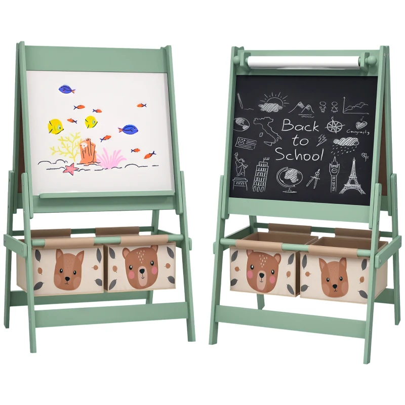 Qaba Art Easel for Kids with Paper Roll, Blackboard, Whiteboard, Storage