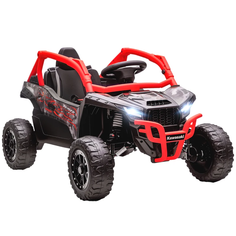 Qaba 12V Ride on Truck, Licensed KAWASAKI TERYX KRX 2WD Kids Electric Car with Rear Suspension for 3-8 Years, Red