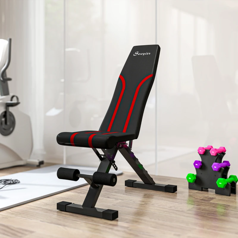 Soozier Adjustable Weight Bench, Foldable Workout Bench with Multi-Angle Seat and Back, Flat or Incline Bench for Home Gym