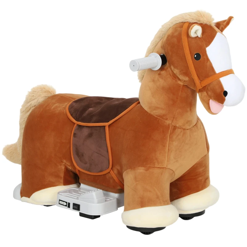 Qaba Electric Ride on Horse, Battery Powered Ride on Toy with Washable Cover and Quiet Wheels, Brown