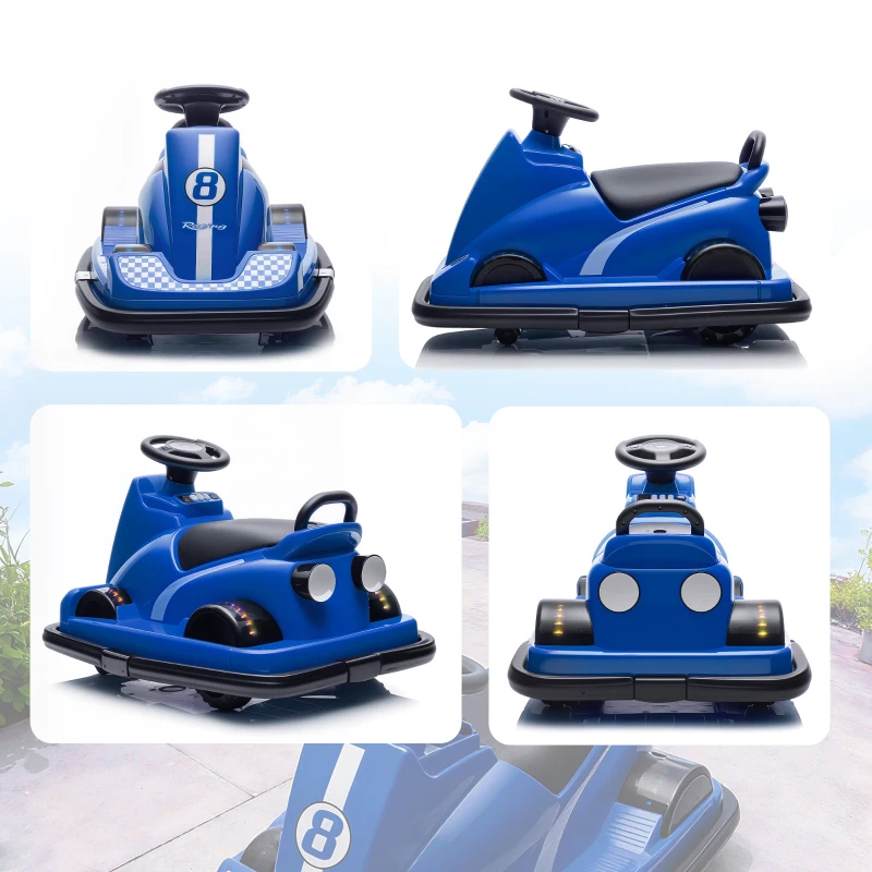 Qaba Bumper Car for Kids, 6V Battery Powered Bumping Car with 360 Degree Spin, Dual Motors, Music, for 3-8 Years, Blue