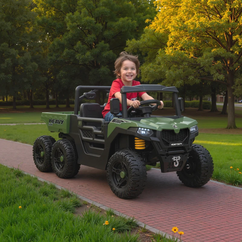 Qaba 24V 4WD Kids Ride On Truck with 6 Wheels, 2 Seater Electric Ride On Car with Remote, Dump Bed for 3-8 Years, Green