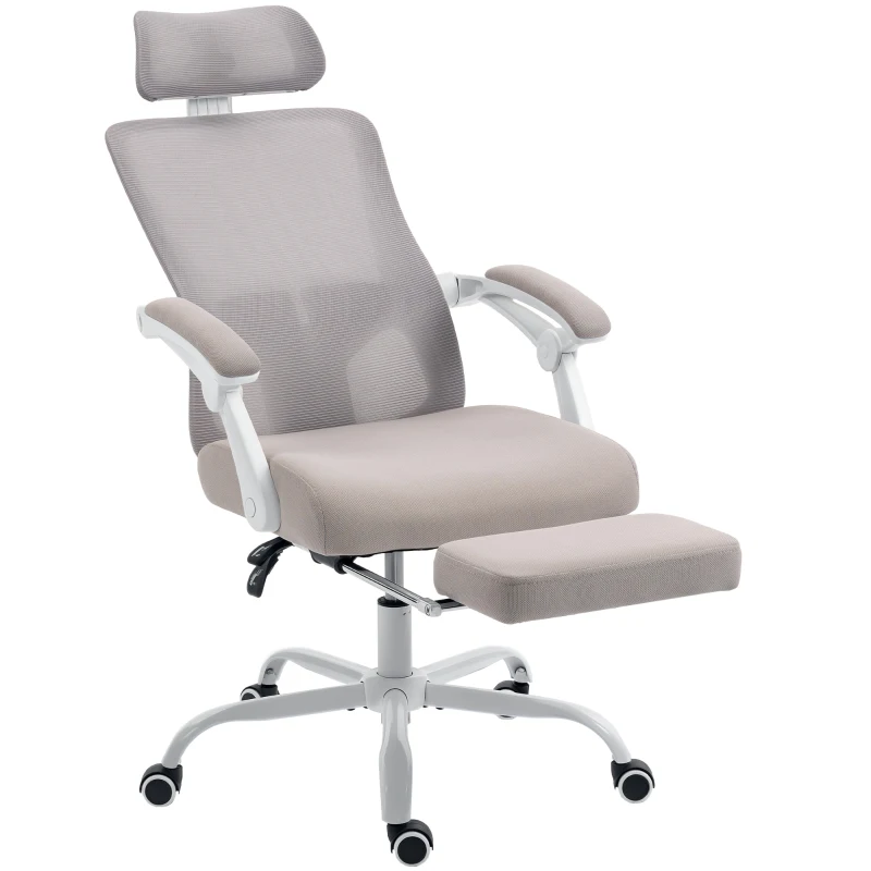 HOMCOM Ergonomic Office Chair, Mesh Reclining Desk Chair with Adjustable Lumbar Support, Headrest, Grey