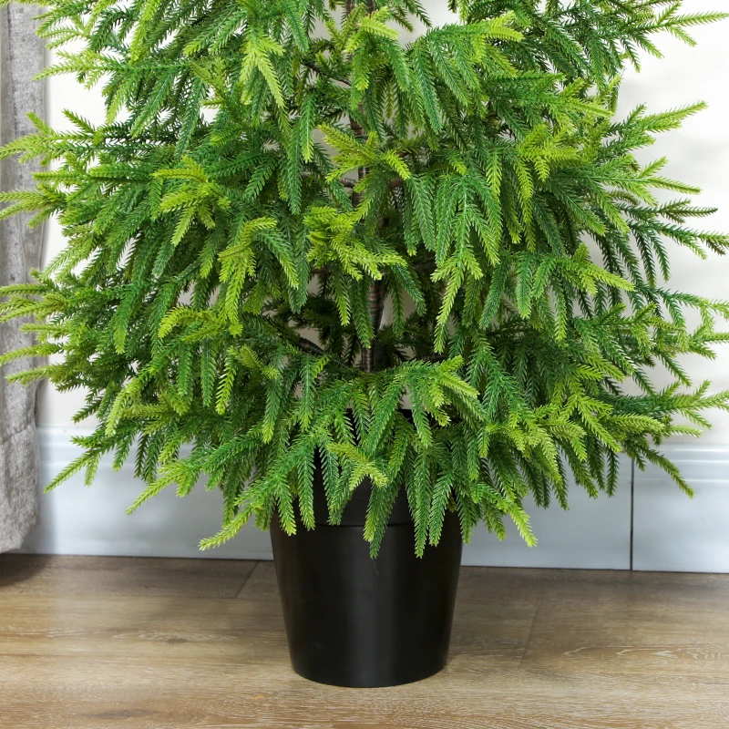 HOMCOM Set of 2 Artificial Christmas Tree, 4 ft Norflok Pine Xmas Tree with 133 Molded Tips and Pot Base, Easy Assembly, Green