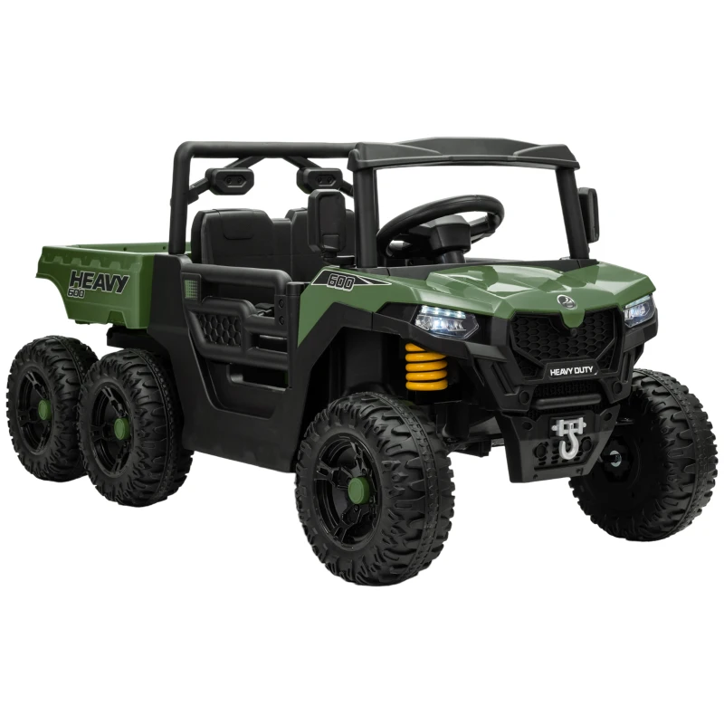 Qaba 24V 4WD Kids Ride On Truck with 6 Wheels, 2 Seater Electric Ride On Car with Remote, Dump Bed for 3-8 Years, Green