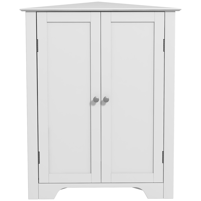 kleankin Modern Bathroom Storage Cabinet, Corner Cabinet with Doors, Bathroom Cabinet with Adjustable Shelf and Recessed Door, White