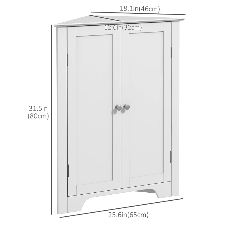 kleankin Modern Bathroom Storage Cabinet, Corner Cabinet with Doors, Bathroom Cabinet with Adjustable Shelf and Recessed Door, White