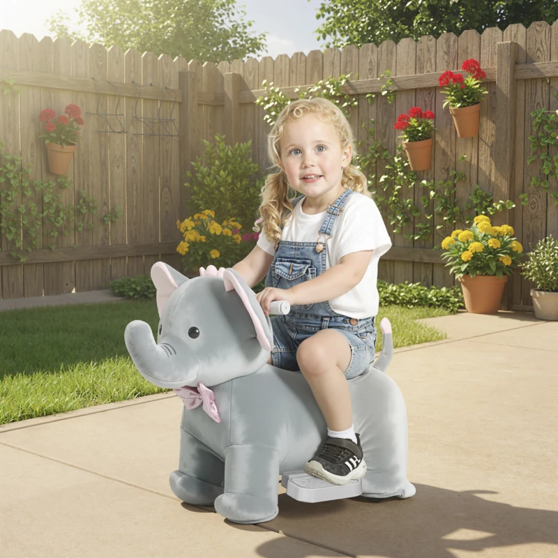 Qaba 6V Kids Ride on Toy, Ride on Horse Elephant with Music, Soft Touch, Silent PU Wheels, Forward, for 1.5-5 Years