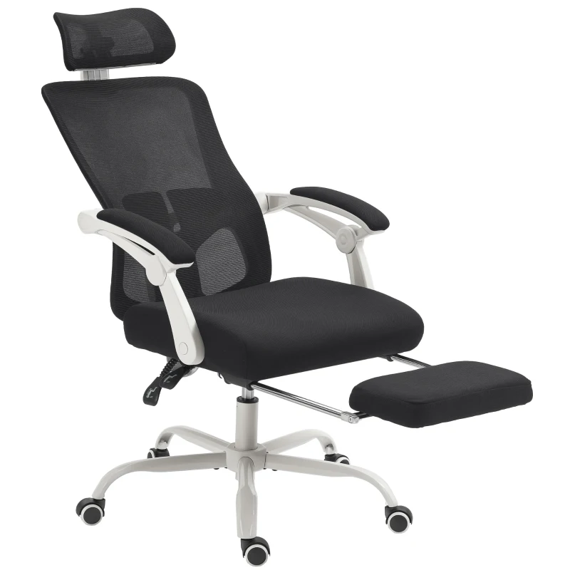 HOMCOM Ergonomic Office Chair, Mesh Reclining Desk Chair with Adjustable Lumbar Support, Headrest, Black