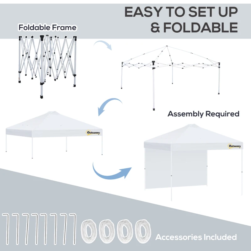 Outsunny 10' x 10' Pop Up Canopy Tent with Adjustable Height, 1 Sidewall, and Wheeled Carry Bag for Outdoor, Garden, Patio, White