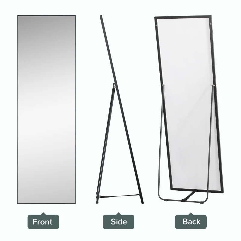 HOMCOM 63"x20" Full Length Mirror, Floor Standing, Wall-Mounted or Leaning Against Wall Tall Mirror w/Support Frame, Rectangular Full Body Mirror for Bedroom, Living Room, Black