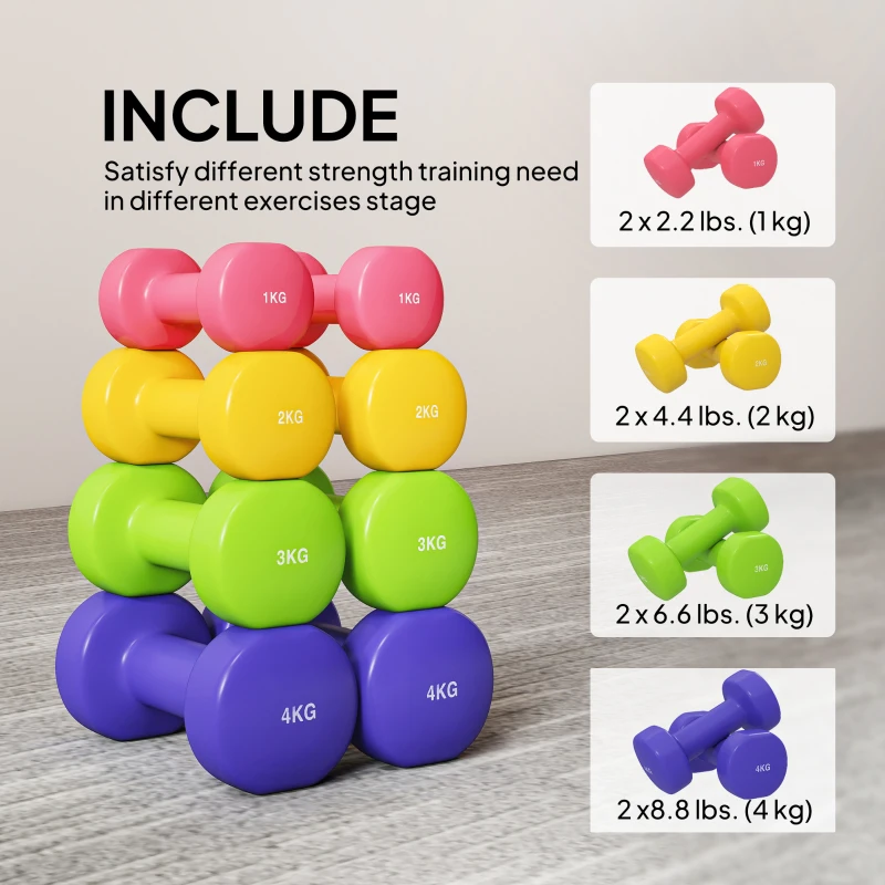 Soozier 44lbs Hex Dumbbell Set, Hand Weights Fitness Dumbbells for Home Gym Strength Training, Multi-Colour