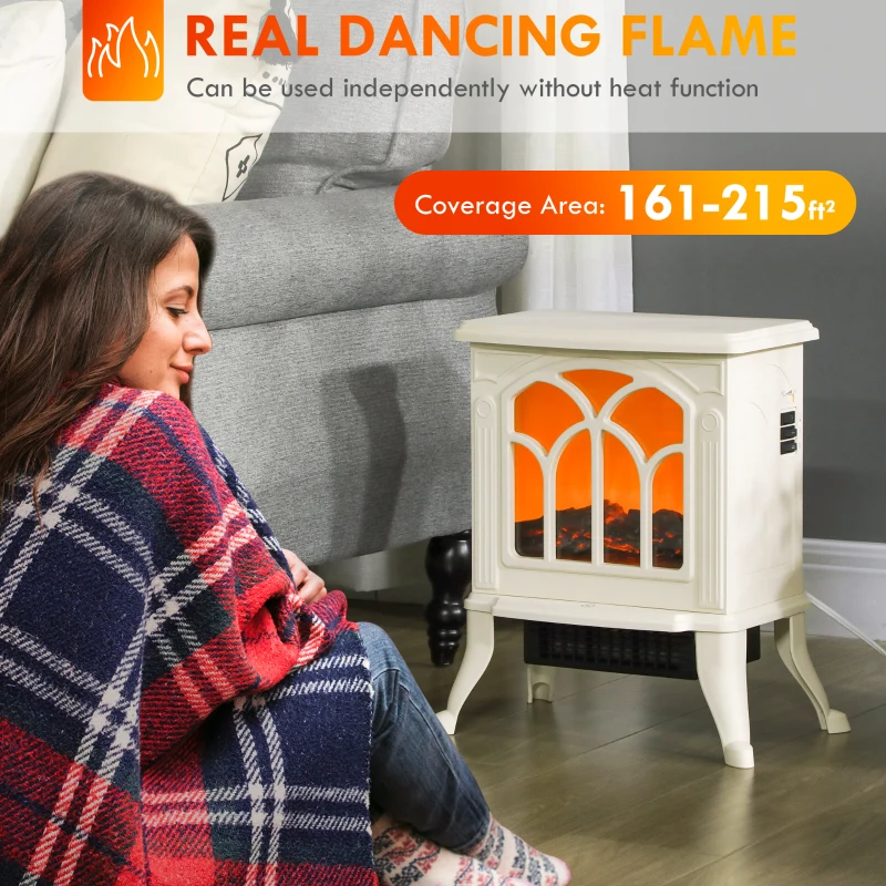 HOMCOM Electric Fireplace Heater, Freestanding Fireplace Stove with Realistic Logs and Flame Effect, 750W/1500W, Beige