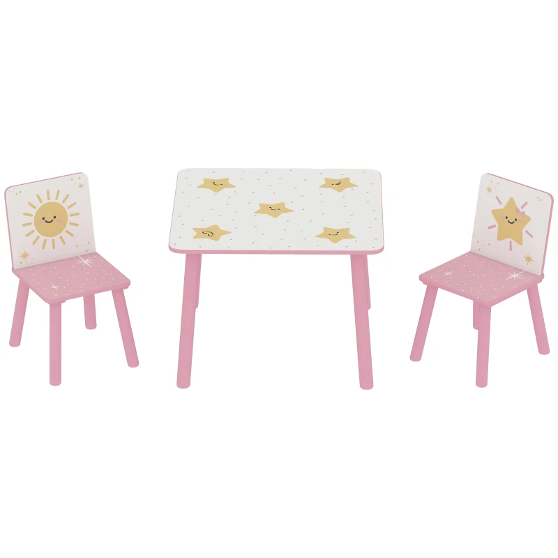Qaba 3-Piece Kids Toddler Table and Chair Set Furniture for Boys and Girls Aged 3-8, Bedroom, Nursery, Playroom, Pink