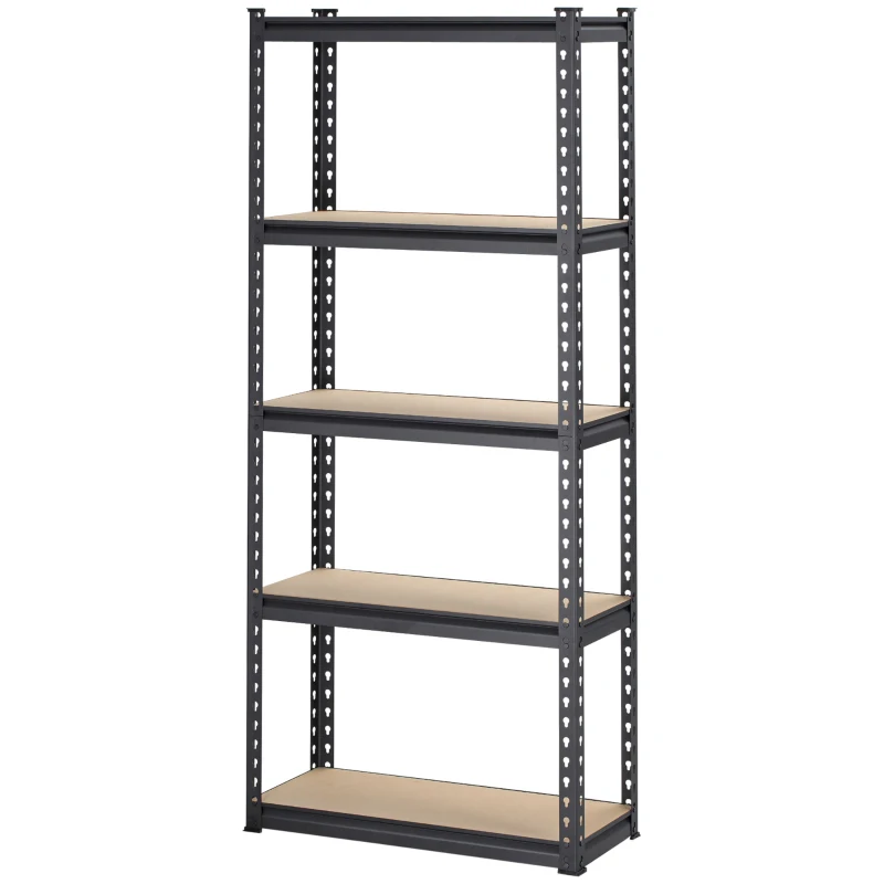 HOMCOM Heavy Duty Garage Shelf, 5-Tier Metal Shelving Unit, Industrial Utility Shelves with Steel Frame and Adjustable Shelves for Garage, Warehouse, Basement, Black and Brown