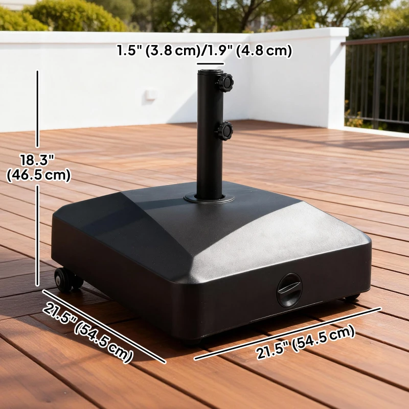Outsunny Filled Patio Umbrella Base with Wheels, 132 lb Heavy Duty Market Umbrella Stand for Outdoor, Garden, Backyard, Black
