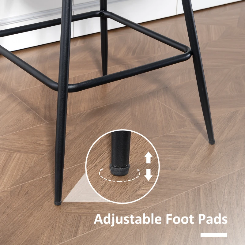 HOMCOM Set of 2 Counter Height Barstools, PU Leather Upholstered Bar Stools with Backrest, Footrest and Steel Legs, Black