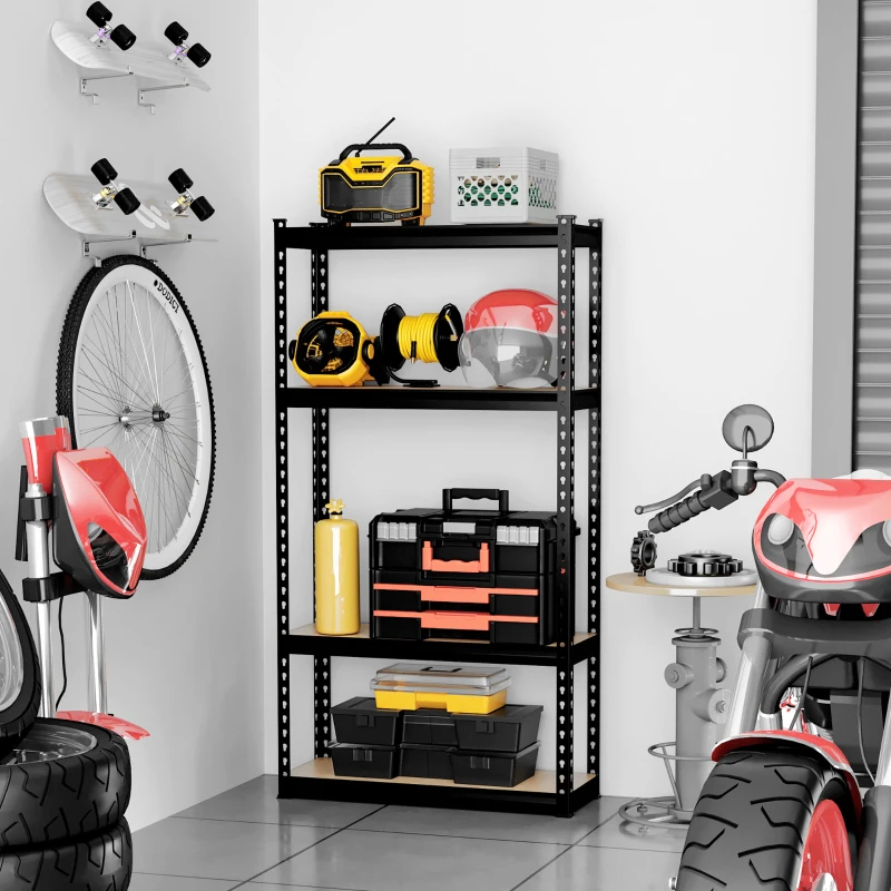 HOMCOM Heavy Duty Garage Shelf, 4-Tier Metal Shelving Unit, Industrial Utility Shelves with Steel Frame and Adjustable Shelves for Garage, Warehouse, Basement, Black and Brown