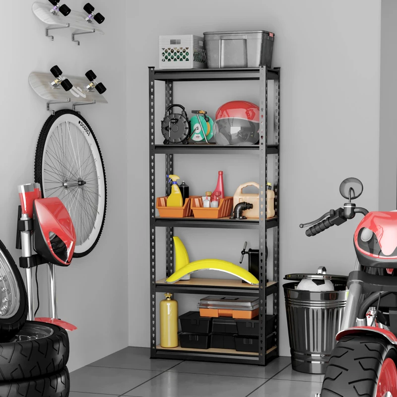 HOMCOM Heavy Duty Garage Shelf, 5-Tier Metal Shelving Unit, Industrial Utility Shelves with Steel Frame and Adjustable Shelves for Garage, Warehouse, Basement, Black and Brown