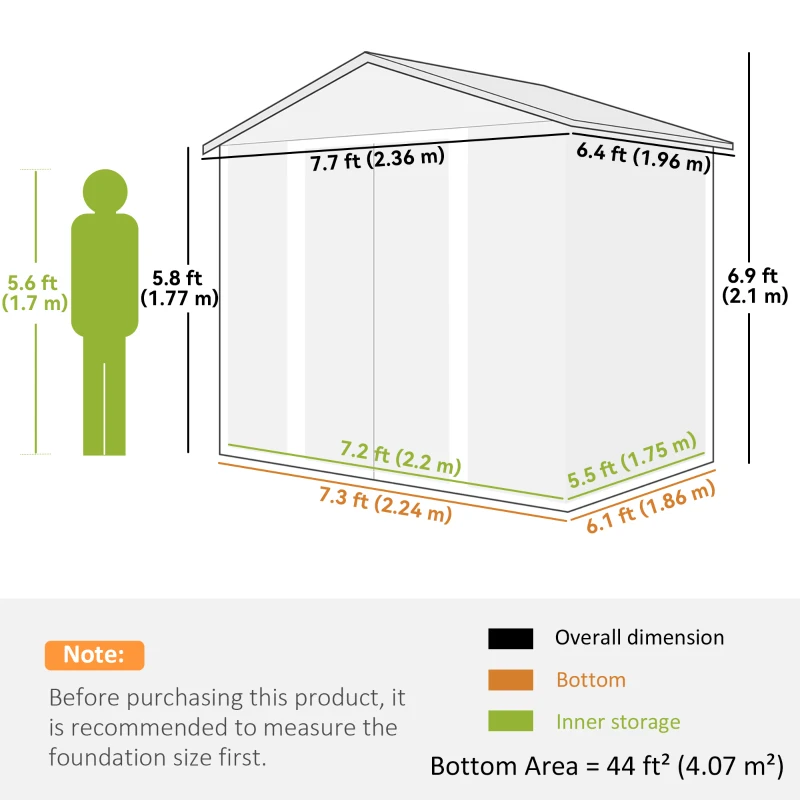 Outsunny 7.7' x 6.5' Outdoor Metal Garden Shed House Hut Gardening Tool Storage with Ventilation, Dark Grey