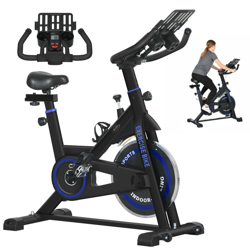 Soozier Adjustable Upright Stationary Exercise Bike w/ LCD Display, Indoor Cycling Bike for Home w/ Adjustable Resistance, Black