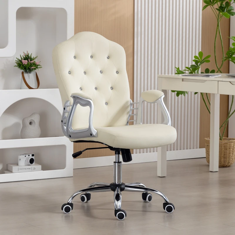 Vinsetto Vanity Office Chair, Velvet Computer Desk Chair with Swivel Wheels, Adjustable Height, Tilt Function, Beige