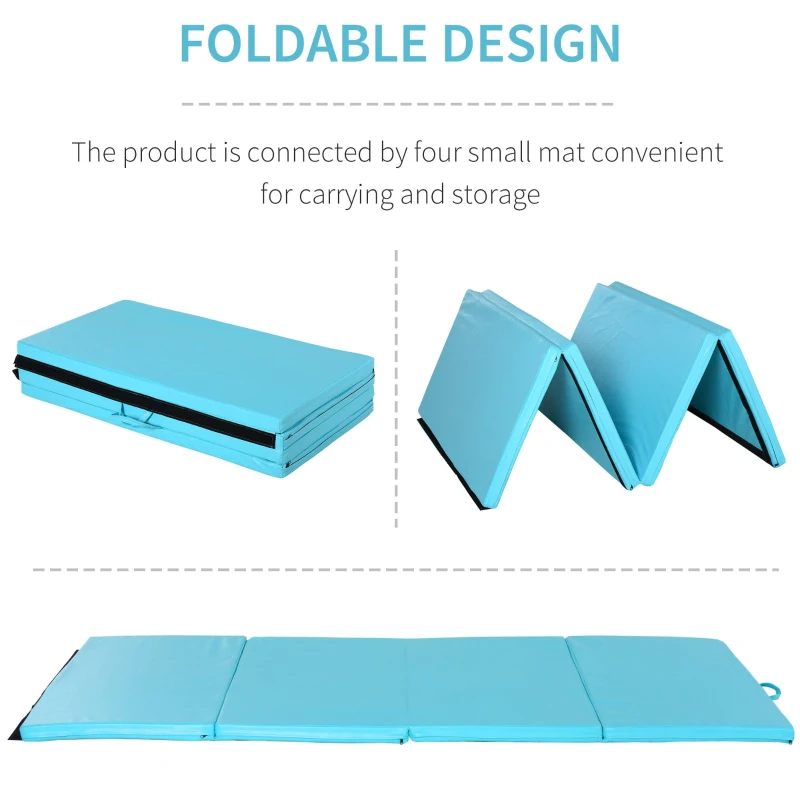Soozier 4'x8'x2" Folding Gymnastics Tumbling Mat, Exercise Mat with Carrying Handles for Yoga, MMA, Martial Arts, Stretching, Core Workouts, Light Blue