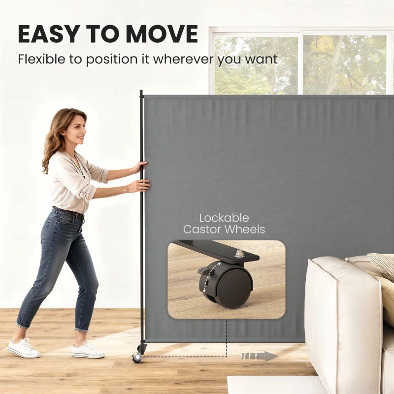 Outsunny Indoor Room Divider with Castor Wheels, Rolling Privacy Screen for Home Office Bedroom, 6ft Tall