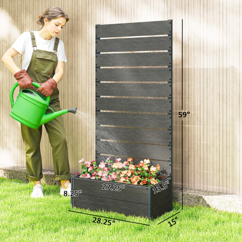 Outsunny Trellis Planter for Climbing Plants, Raised Garden Bed with Trellis, Planter Box for Outdoor, 28.25" x 15" x 59", Gray