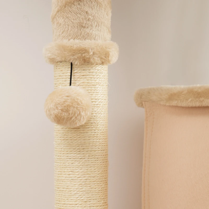 PawHut 52 Inch Cat Tree with Scratching Posts, Cat Bed, Condo, Grooming Brush, Jumping Platforms, Toy Balls, Anti-tip Kit