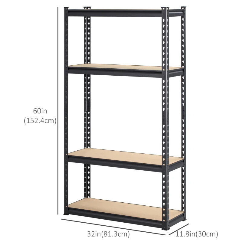 HOMCOM Heavy Duty Garage Shelf, 4-Tier Metal Shelving Unit, Industrial Utility Shelves with Steel Frame and Adjustable Shelves for Garage, Warehouse, Basement, Black and Brown