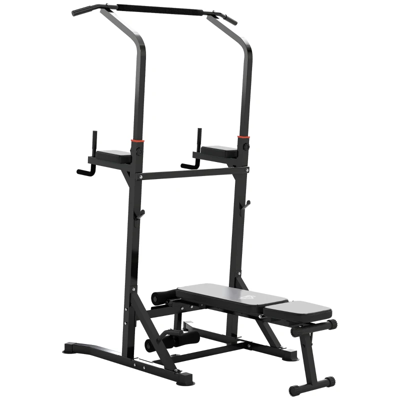 Soozier Foldable Power Tower Pull Up Dip Station with Adjustable Weight Bench for Home Gym Strength Training Fitness