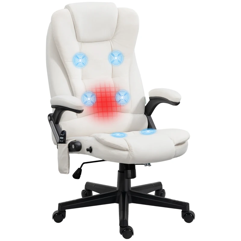 Vinsetto 6 Point Executive Office Chair with Heat, Velvet High Back Vibrating Massage Office Chair, Cream White