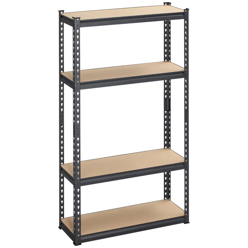 HOMCOM Heavy Duty Garage Shelf, 4-Tier Metal Shelving Unit, Industrial Utility Shelves with Steel Frame and Adjustable Shelves for Garage, Warehouse, Basement, Black and Brown